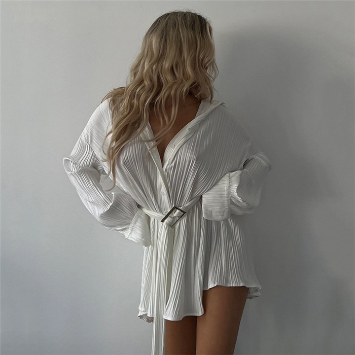 ins欧美时尚休闲衬衫裙连衣裙短裙 chic blouse shirt mini dress