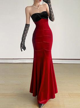 圣诞御姐风情万种穿搭红色吊带鱼尾连衣裙性感生日party礼服长裙