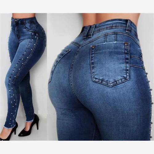 欧美修身提臀高弹小脚牛仔裤女 джинс push up jeans women