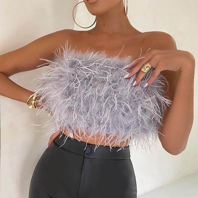 Strapless Fluffy Backless Slim Fit Tube Tops Streetwear