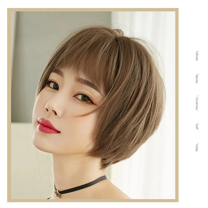 新款假发女短发夏季网红波波头圆脸整顶头套式帅气短碎发气质刘海