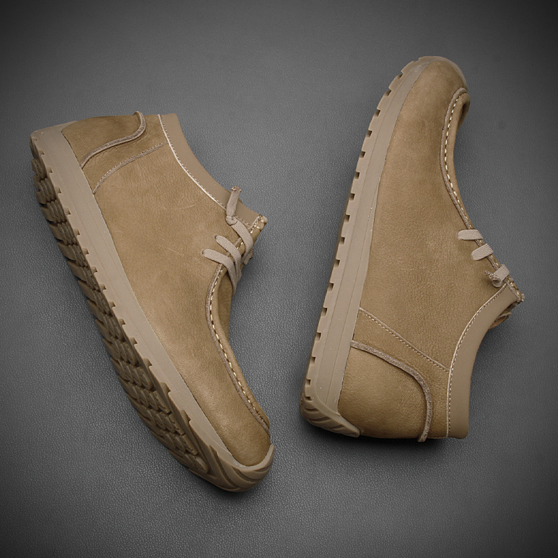 男鞋复古真皮袋鼠鞋英伦风透气圆头休闲皮鞋男士百搭软底低帮潮鞋