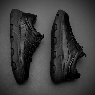 高端轻奢真皮板鞋厚底轻便一脚蹬休闲皮鞋英伦男士秋季透气黑色鞋