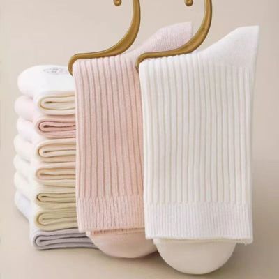 中筒条纹潮袜子女生春秋款运动白彩色无骨堆堆学院风月子长袜日系