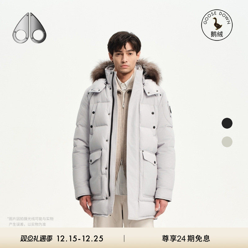 MOOSE KNUCKLES BIG RIDGE ONYX 男士霜狐毛领中长款小剪刀羽绒服