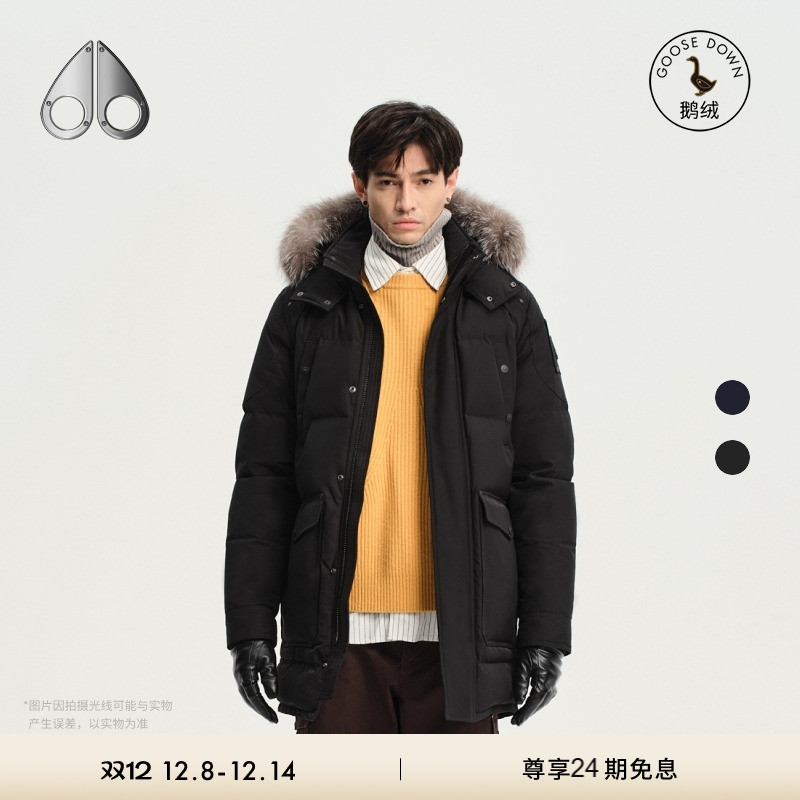 MOOSE KNUCKLES BIG RIDGE ONYX 男士霜狐毛领中长款小剪刀羽绒服