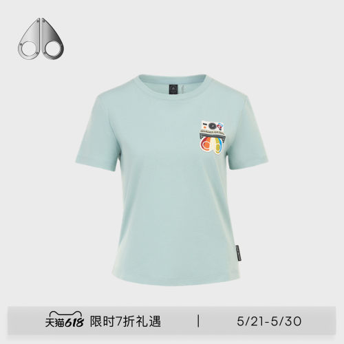 MOOSE KNUCKLES女士圆领棉质复古短袖T恤小剪刀