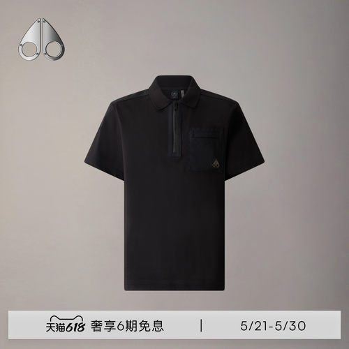 [早春新品]MOOSE KNUCKLES 男士半拉链口袋小剪刀POLO衫短袖