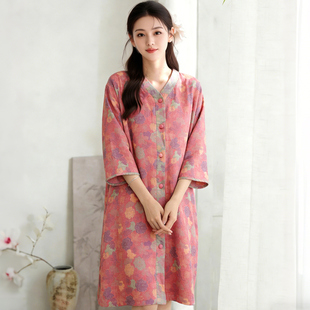 睡裙女款纯棉双层纱布吸水速干2026新款纽扣子薄款全棉家居服浴袍