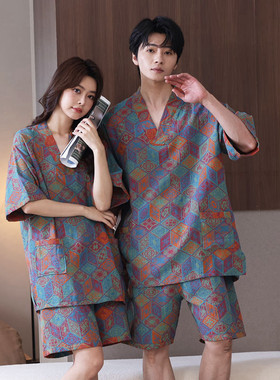 纯棉双层纱布汗蒸服男女睡衣套装