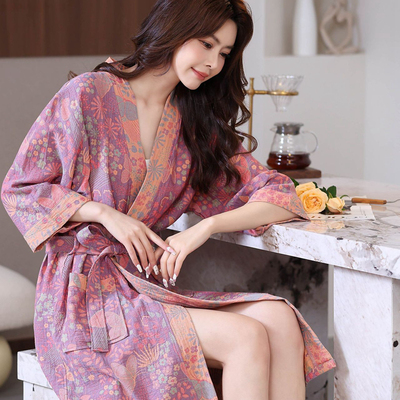 浴袍女纯棉吸水纱布浴衣夏季睡袍