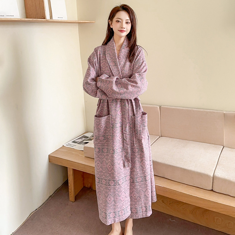 浴袍女士纯棉吸水速干双层纱布2025新款四季款春秋季长袖全棉睡袍