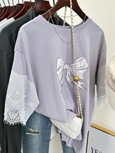 夏季 中长款 tee t恤女设计感短袖 韩国东大门洋气蕾丝蝴蝶结宽松大码