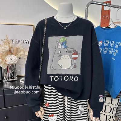 反毛圈设计感！拔染无感卡通印花韩国品质宽松大码卫衣女2025新款