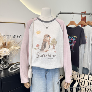 t恤女薄款 一眼心动 韩国减龄企鹅印花宽松插肩袖 2026新款 自留推荐