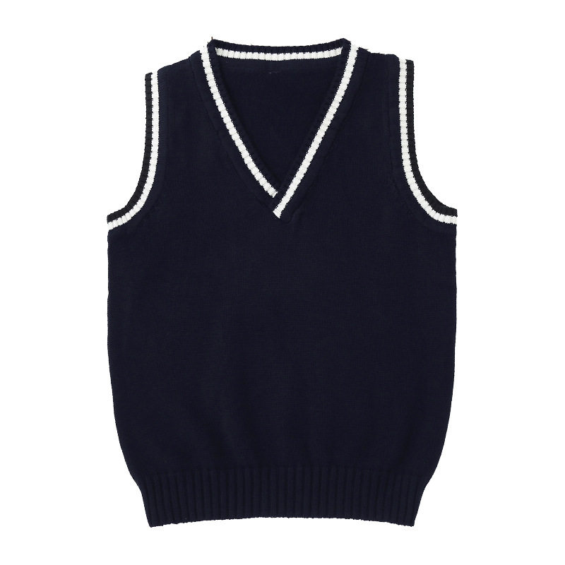 春秋校服毛衣园背心中小学生针织马甲藏青色英伦学院风班服坎肩