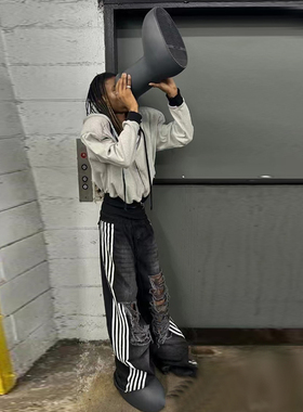 【现货】YORI SPORT水洗美式复古四条杠条纹牛仔裤宽松阔腿拖地裤