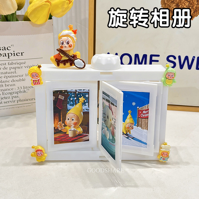 拍立得旋转相框相册情侣纪念礼物可爱卡通3寸照片展示架装饰摆件