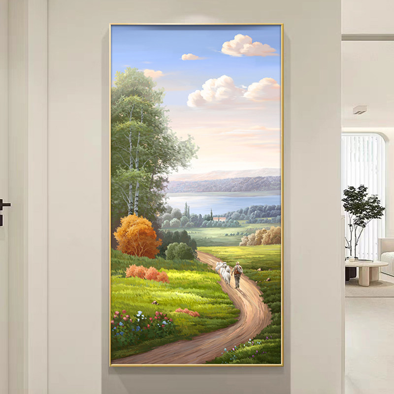 田园风光玄关装饰画风景山水画高级感走廊过道挂画入户门正对墙画