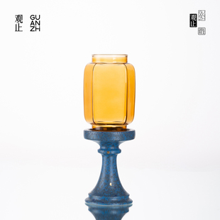 观止禅意烛台蜡烛灯防风高档玻璃灯罩中式家用氛围灯茶室烛台摆件