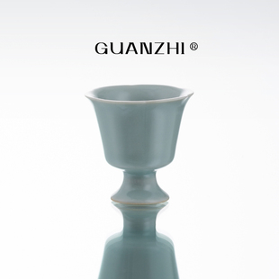 观止天青汝窑酒杯高脚杯汝窑陶瓷品酒杯茶杯中式 家用酒具小白酒杯