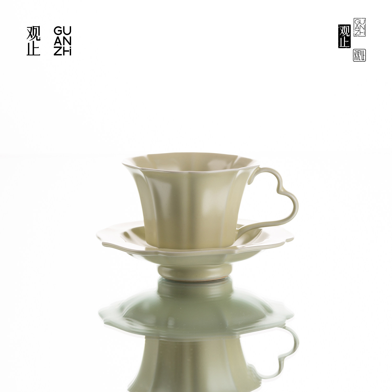 观止米黄汝窑茶杯家用陶瓷咖啡杯碟套装高档精致马克杯中式水杯子