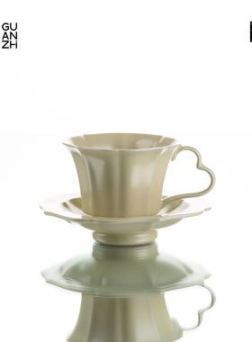 观止米黄汝窑茶杯家用陶瓷咖啡杯碟套装高档精致马克杯中式水杯子