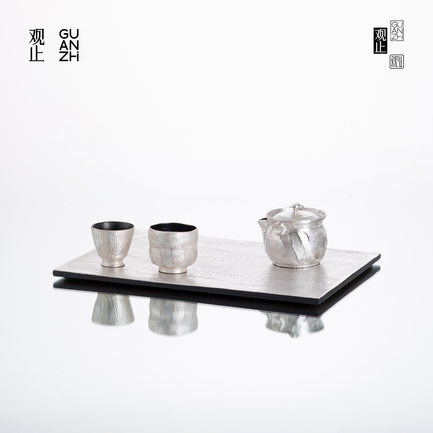 观止手工鎏银茶盘家用功夫茶具套装托盘茶台茶海茶具配件茶道茶具