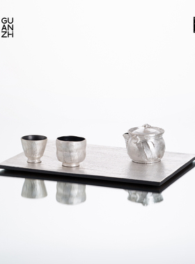 观止手工鎏银茶盘家用功夫茶具套装托盘茶台茶海茶具配件茶道茶具