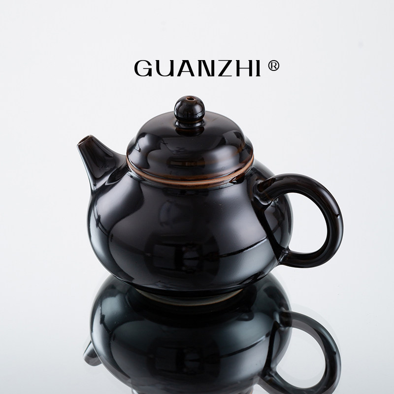 观止乌金釉黑色中式复古茶壶