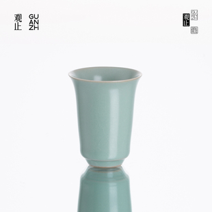 观止天青汝窑茶杯主人杯品茗杯单杯开片可养茶盏闻香杯茶杯子茶具