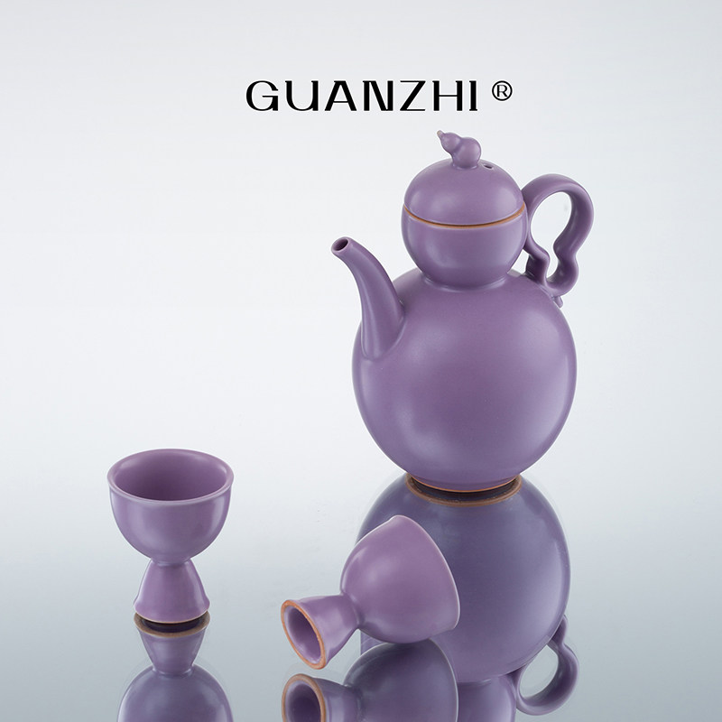 观止丁香紫陶瓷温酒壶套装高档家用陶瓷中式酒器分酒壶酒杯白酒壶