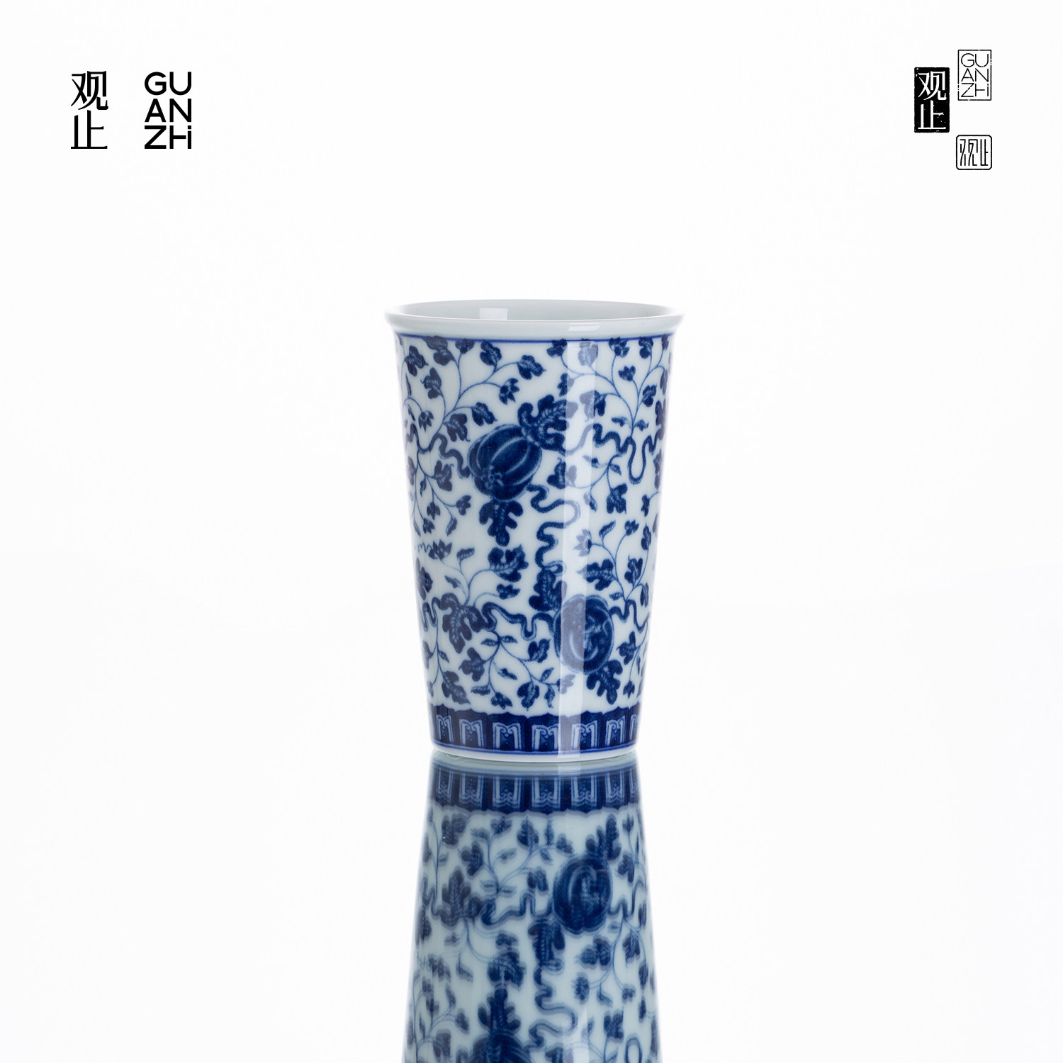 观止青花缠枝莲可乐杯饮料杯马克杯中式家用大茶杯办公室喝水杯子