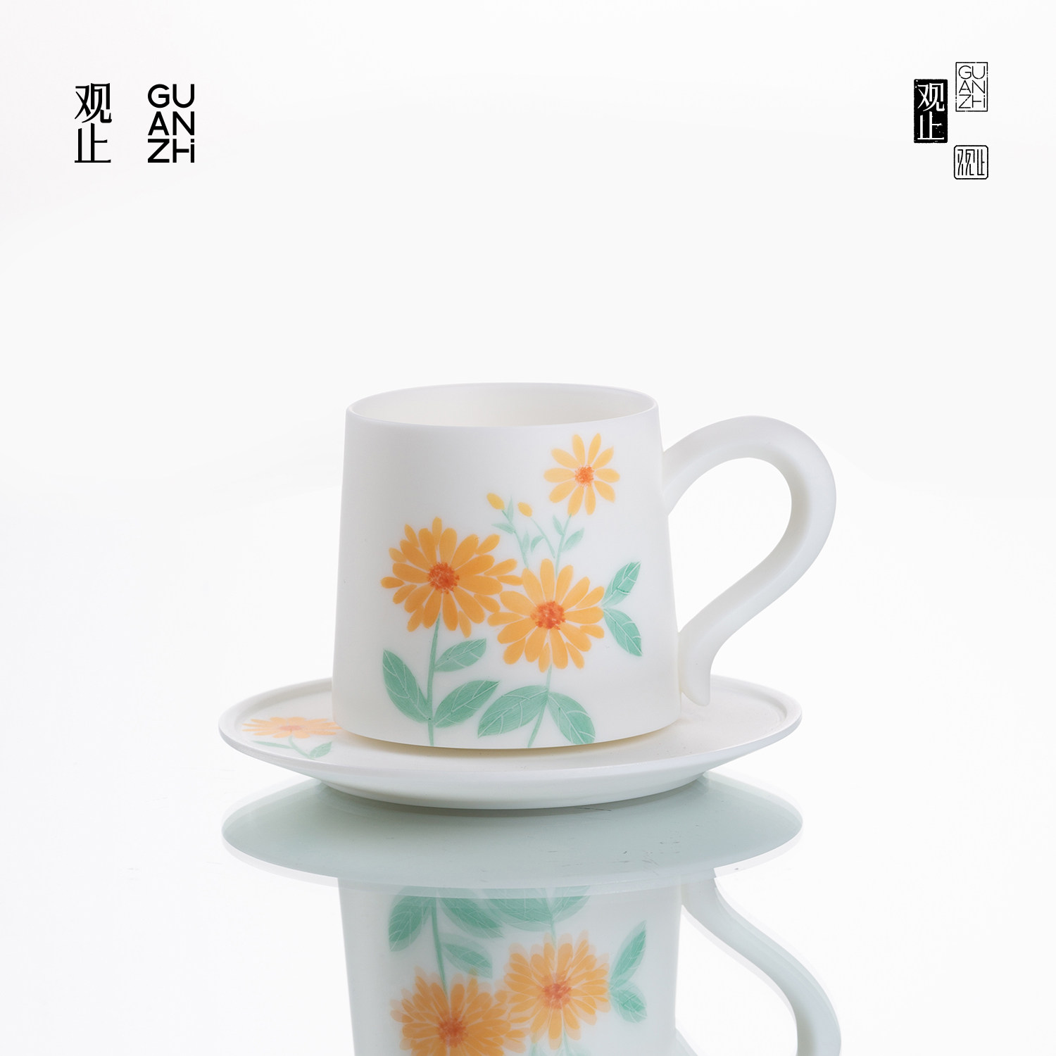 观止手绘小雏菊咖啡杯套装送礼