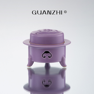 观止丁香紫陶瓷小香炉祥云香炉香薰茶道桌面摆件香炉仿古三足香炉