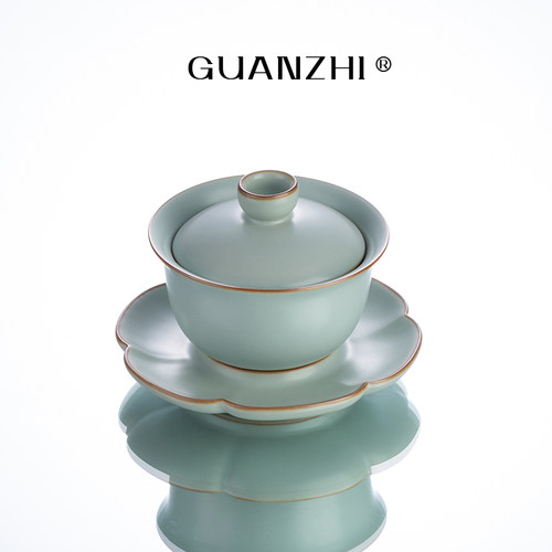 汝窑盖碗茶杯茶盏开片可养茶水