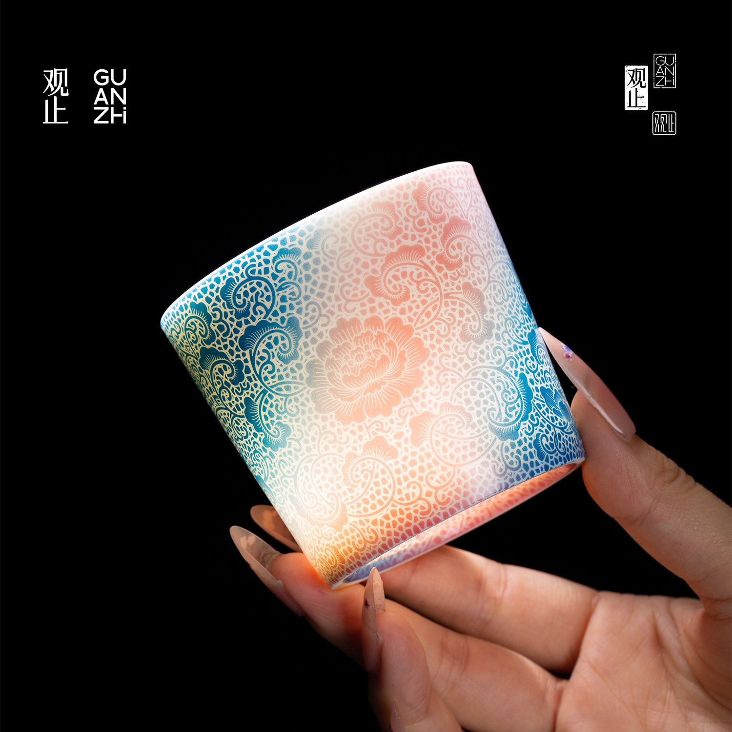 观止手工扒花陶瓷主人杯礼盒装