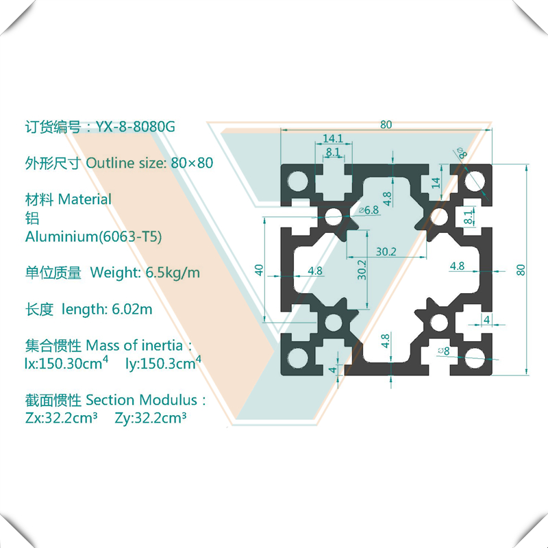 8080G国标铝型材江苏南京铝型材重型框架用铝型材设备支撑型材