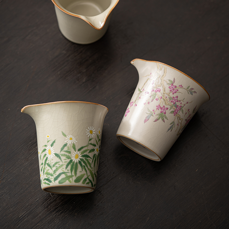 米黄汝窑公道杯雏菊分茶器