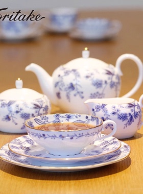 Noritake则武蓝色伊甸园骨瓷咖啡杯碟套装女士专用下午茶具送闺蜜