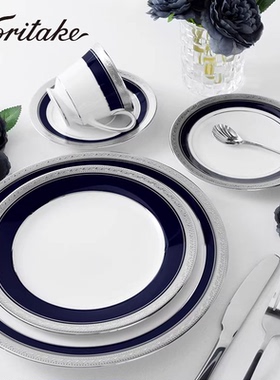 Noritake则武CRESTWOOD COBALT欧式宫廷风西餐具家用金边碗盘套装