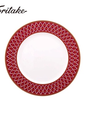 Noritake则武CROCHET欧式几何餐具套装家用红色碗盘新婚乔迁礼物