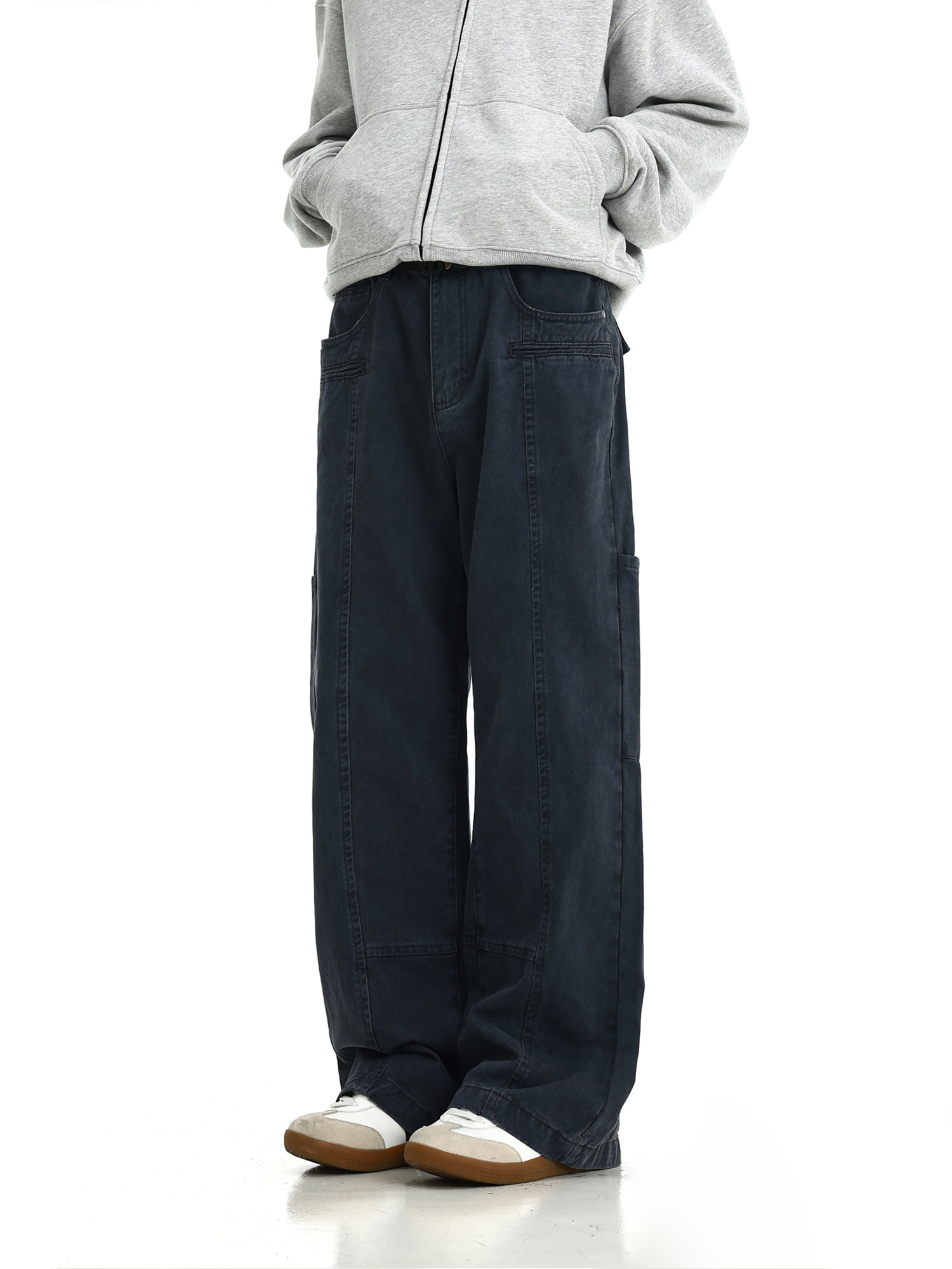 AMERICAN WASH VIBE STRAIGHT CARGO PANTS FOR MEN AND WOMEN COUPLES HIGH STREET RETRO DISTRESSED LOOSE WIDE-LEG SLIM SLACKS