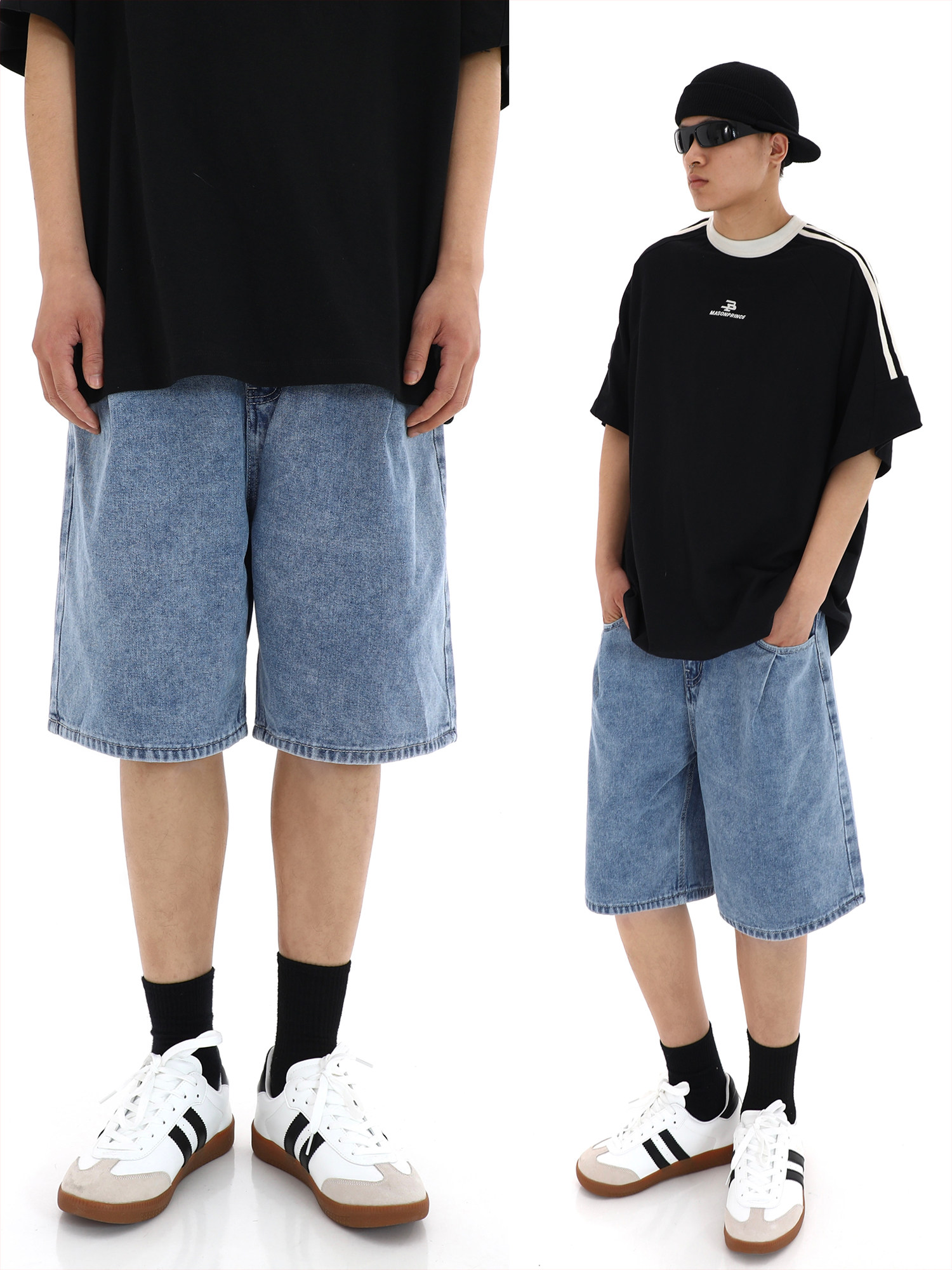 CLASSIC TRENDY VINTAGE WASHED DENIM SHORTS MENS SUMMER LOOSE STRAIGHT ZIPPER MID PANTS STREET CASUAL CROPPED PANTS