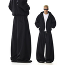 男女设计感小众解构宽松显瘦直筒阔腿弯刀运动裤 美式 复古黑色卫裤