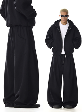 美式复古黑色卫裤男女设计感小众解构宽松显瘦直筒阔腿弯刀运动裤