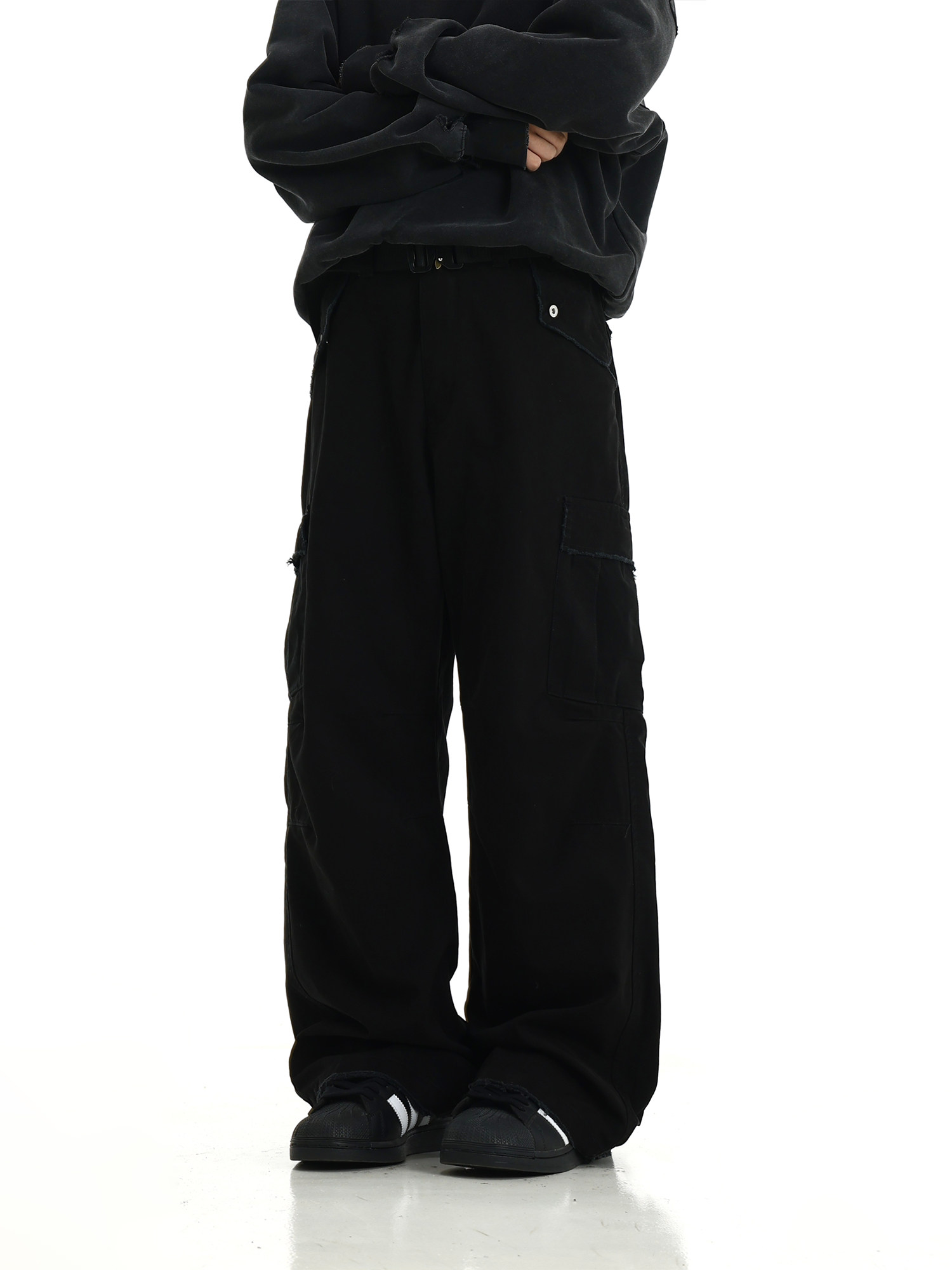 HIGH STREET VINTAGE RAW CARGO JEANS MENS AND WOMENS AMERICAN PARATROOPERS COUPLE LOOSE STRAIGHT LEG WIDE LEG CASUAL TROUSERS TIDE