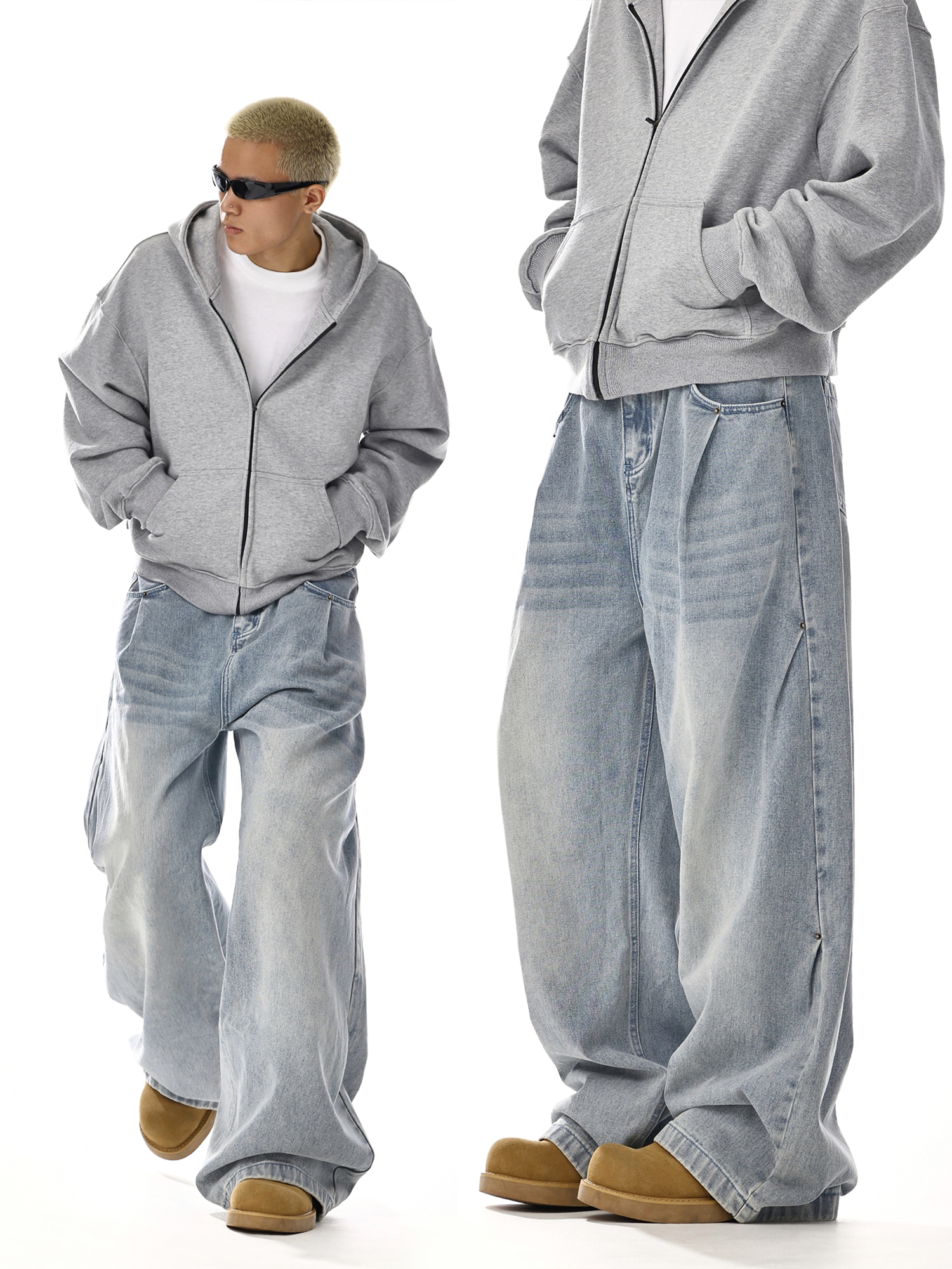 thumbnail for American Retro Washed Cleanfit Jeans for Men and Women Trendy Brand High Street Straight Versatile Loose Casual Wide Leg Pants