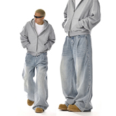 男女潮牌高街直筒百搭宽松休闲阔腿裤 美式 复古水洗cleanfit牛仔裤