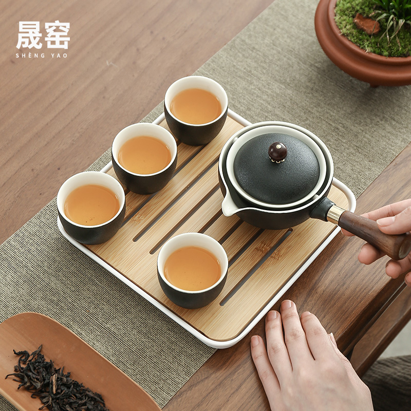 晟窑旋转摇摇自动泡茶壶侧把防烫功夫茶具家用懒人逍遥泡茶具套装